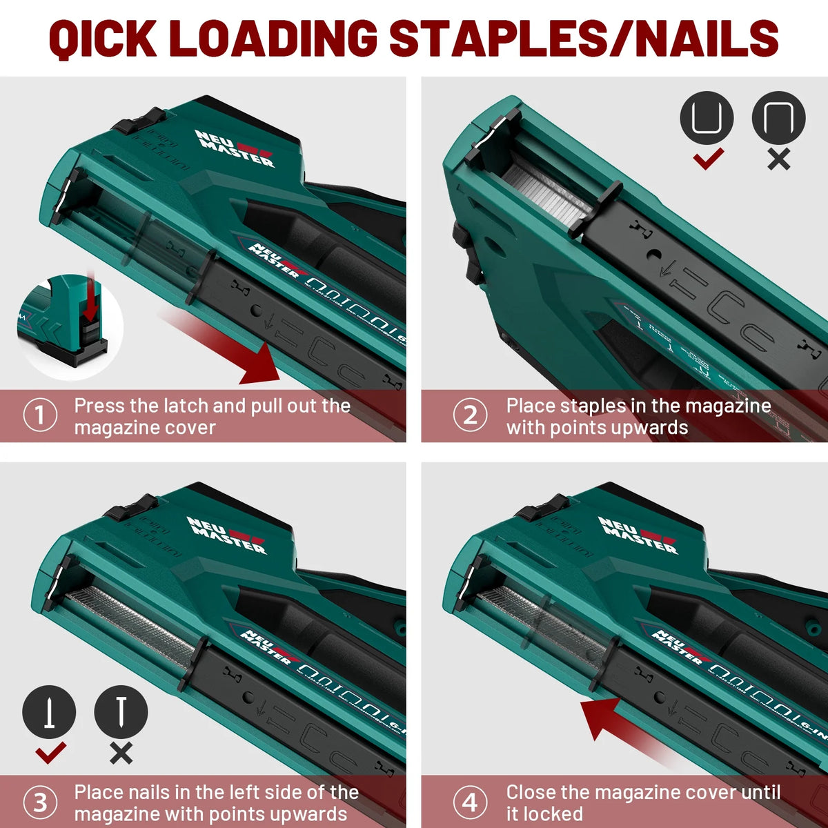Staple Gun, 6-in-1, Manual Brad Nailer with 2000 Counts Staples, Upholstery Stapler Nail Gun for Fixing Material, Decoration, Carpentry, Furniture, Doors and Windows