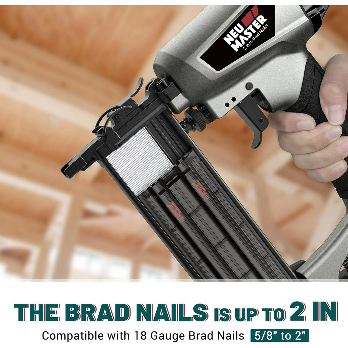 NEU MASTER Pneumatic Brad Nailer, 2 in 1 Nail Gun Staple Gun Fires 18 Gauge 2 Inch Brad Nails and Crown 1-5/8 inch Staples with Carrying Case and Safety Glasses