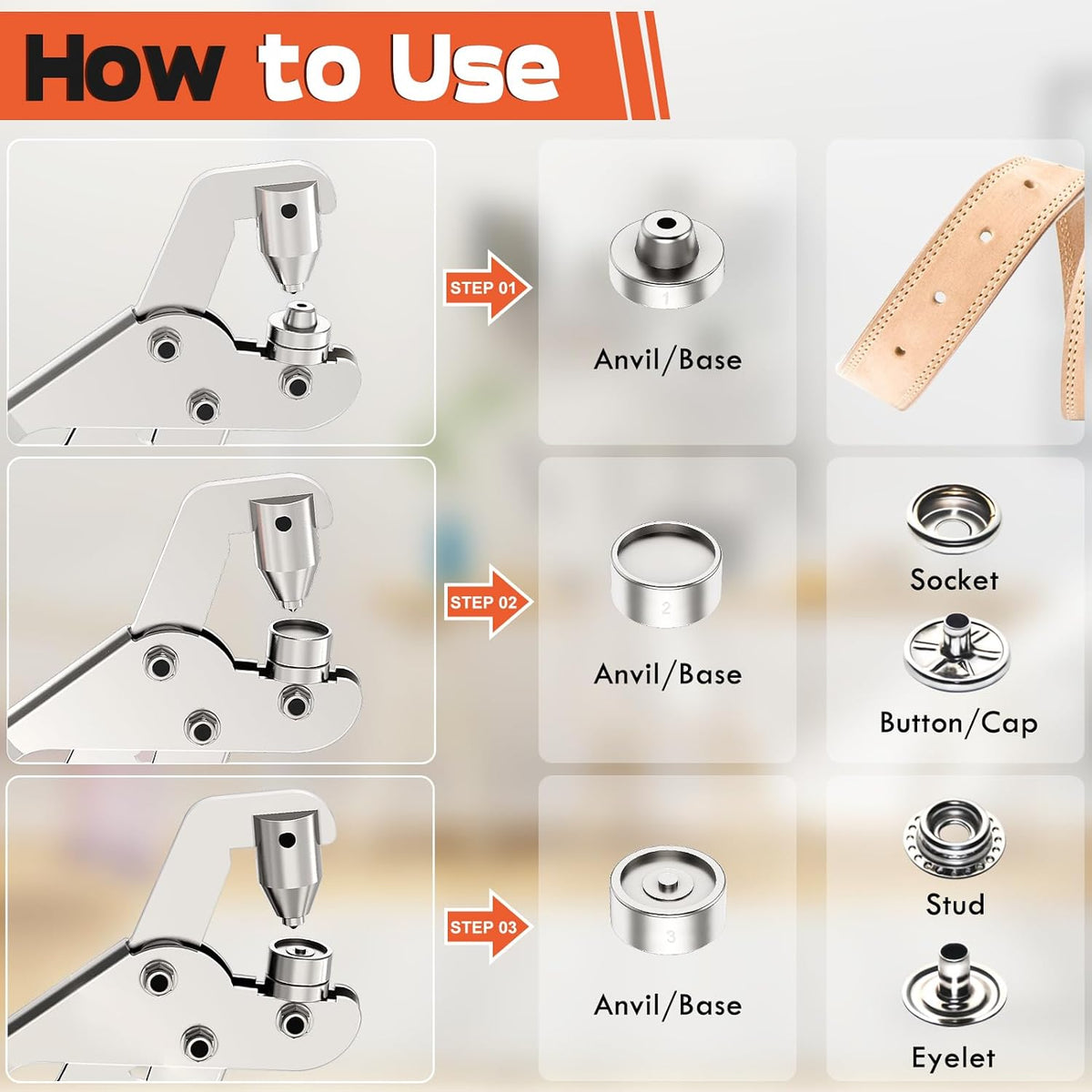 Grommet Kit NEU MASTER, Grommet Tool Kit 3/8 Inch Grommets Eyelet Plier Set with 500pcs Eyelets, Handheld Eyelet Kit Hole Punch Pliers Grommet Press Kits for Fabric Tarps Leather (Gold and Silver)
