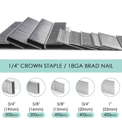 NEU MASTER Heavy Duty 1/4" Narrow Crown Staples and 18GA Brad Nails Combo