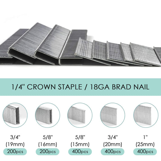 NEU MASTER Heavy Duty 1/4" Narrow Crown Staples and 18GA Brad Nails Combo