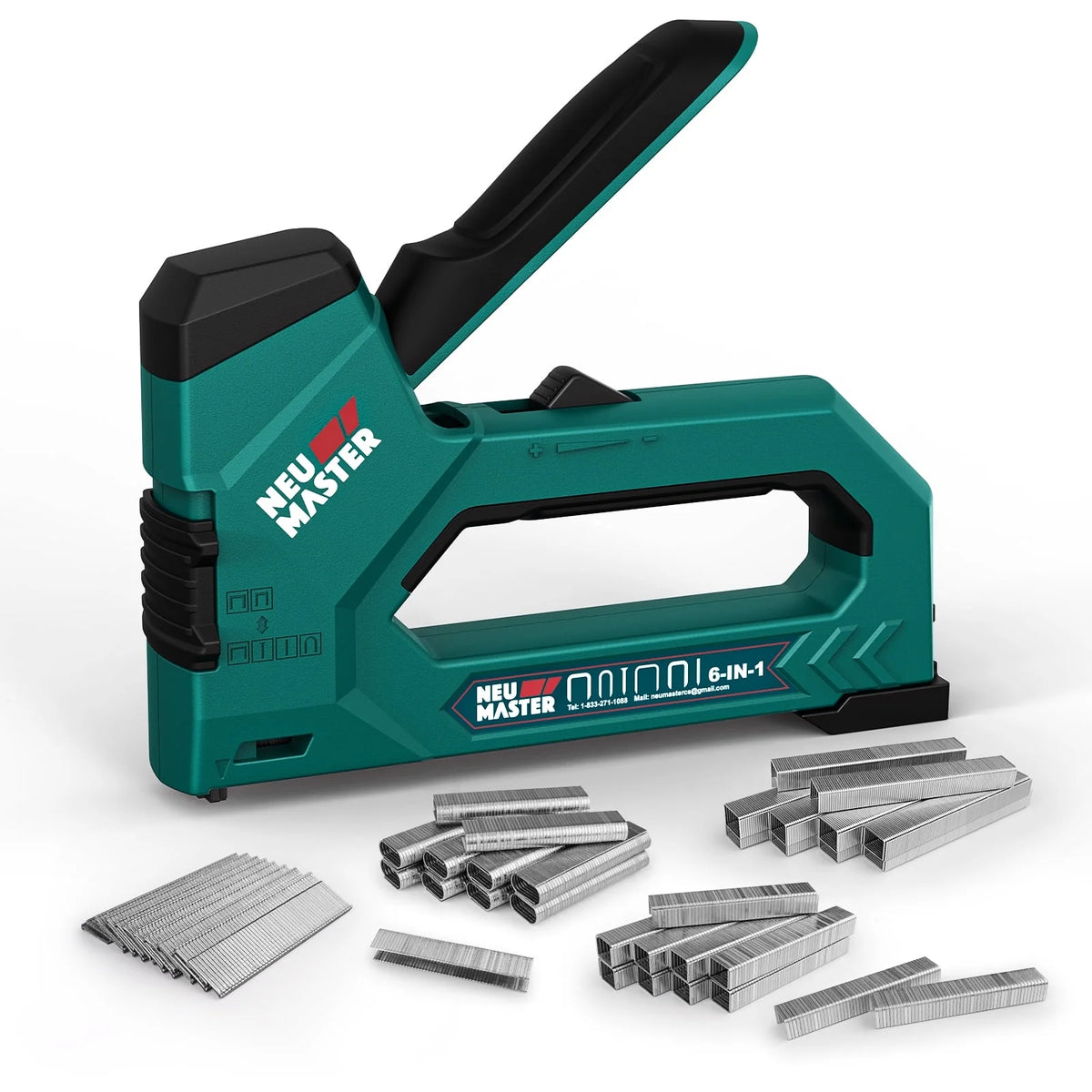 Staple Gun, 6-in-1, Manual Brad Nailer with 2000 Counts Staples, Upholstery Stapler Nail Gun for Fixing Material, Decoration, Carpentry, Furniture, Doors and Windows