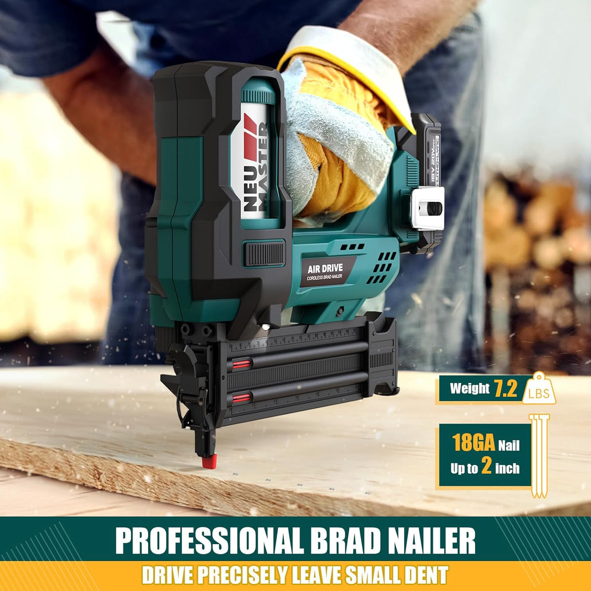 NEU MASTER Cordless Brad Nailer, Rechargeable Nail Gun/Staple Gun for Upholstery, Carpentry and Woodworking Projects, Including 20V Max. 2.0Ah Li-ion Battery and Charger