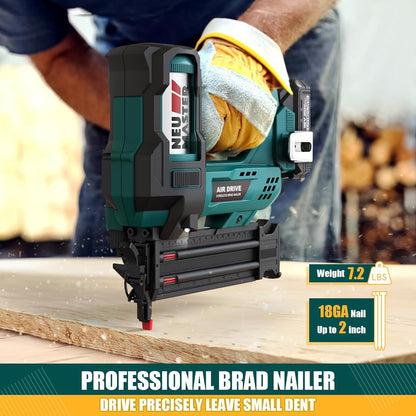 NEU MASTER Cordless Brad Nailer, Rechargeable Nail Gun/Staple Gun for Upholstery, Carpentry and Woodworking Projects, Including 20V Max. 2.0Ah Li-ion Battery and Charger