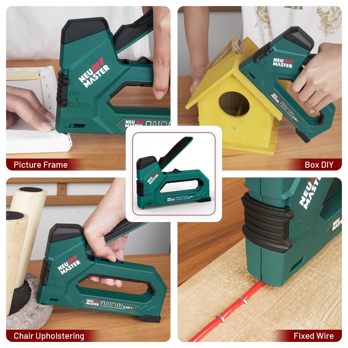 Staple Gun, 6-in-1, Manual Brad Nailer with 2000 Counts Staples, Upholstery Stapler Nail Gun for Fixing Material, Decoration, Carpentry, Furniture, Doors and Windows