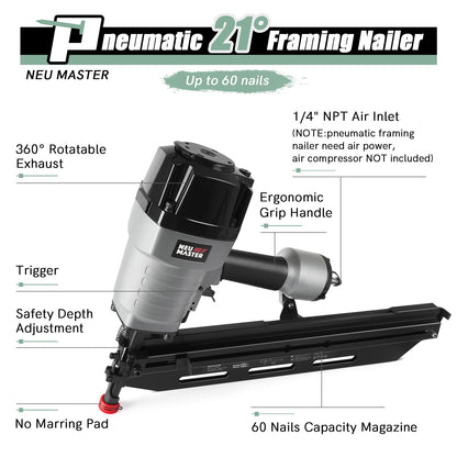 Neu Master Pneumatic Framing Nailer NFN9021