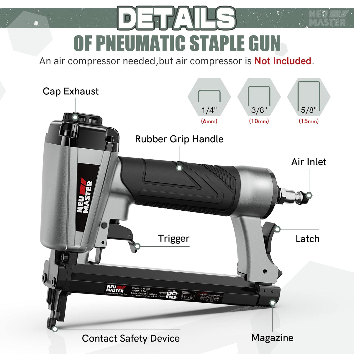 Neu Master Pneumatic Staple Gun NPT50